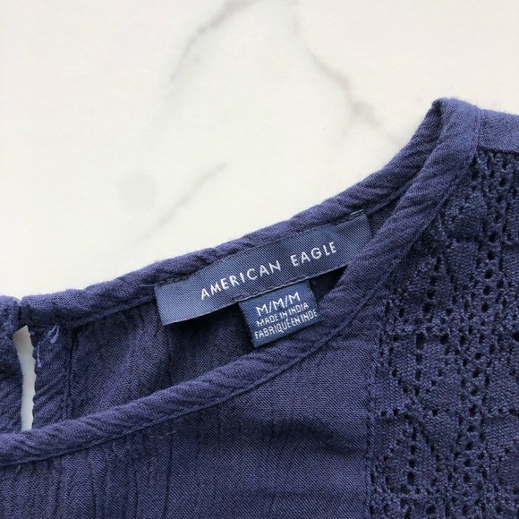 American Eagle Blue And White Embroidered Top - Picture 7 of 8